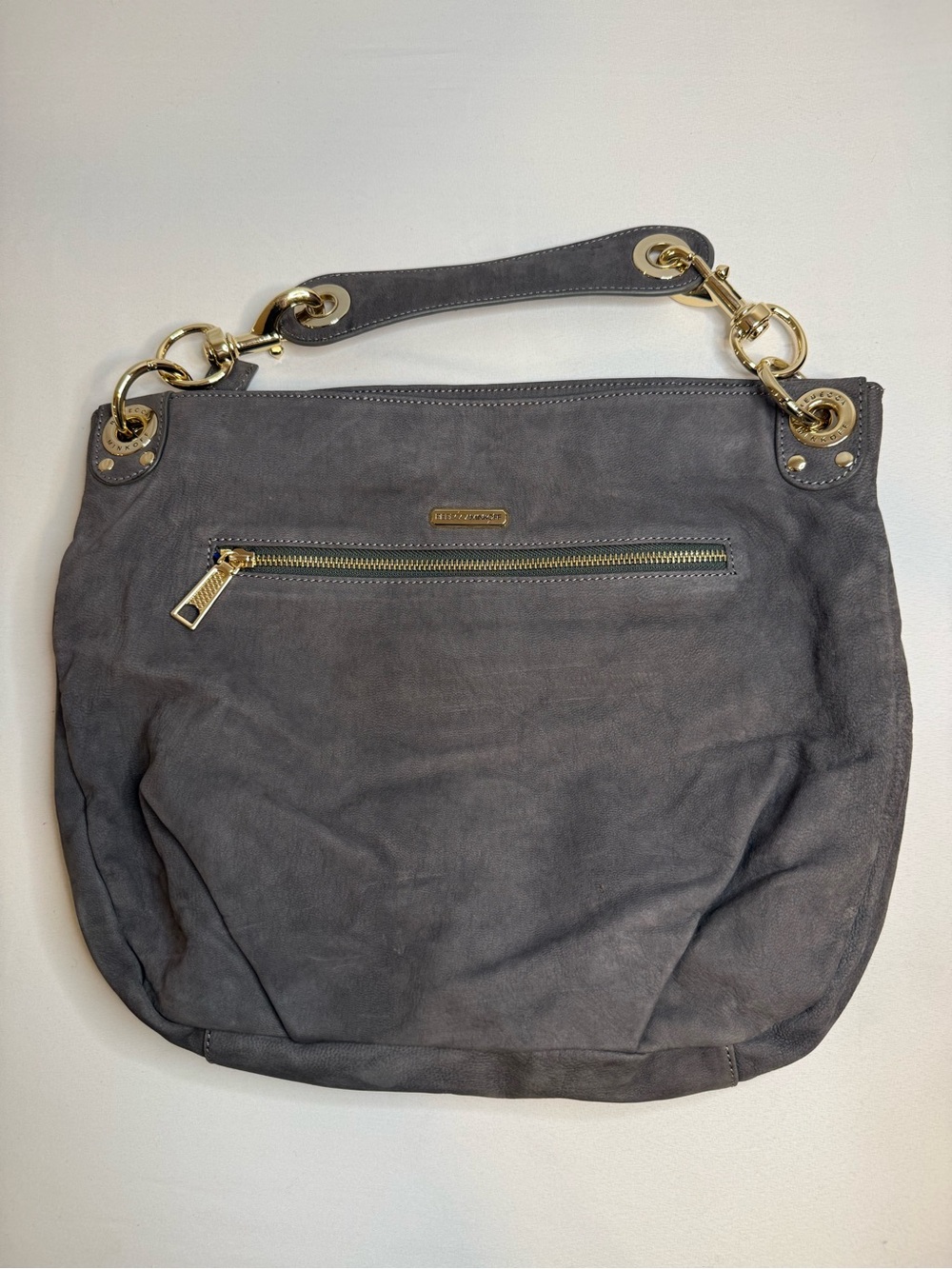 Rebecca Minkoff Gray Suede Shoulder Bag with Gold Hardware